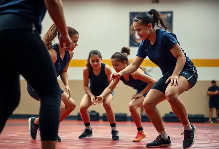 Young female wrestlers practicing at Perry High School