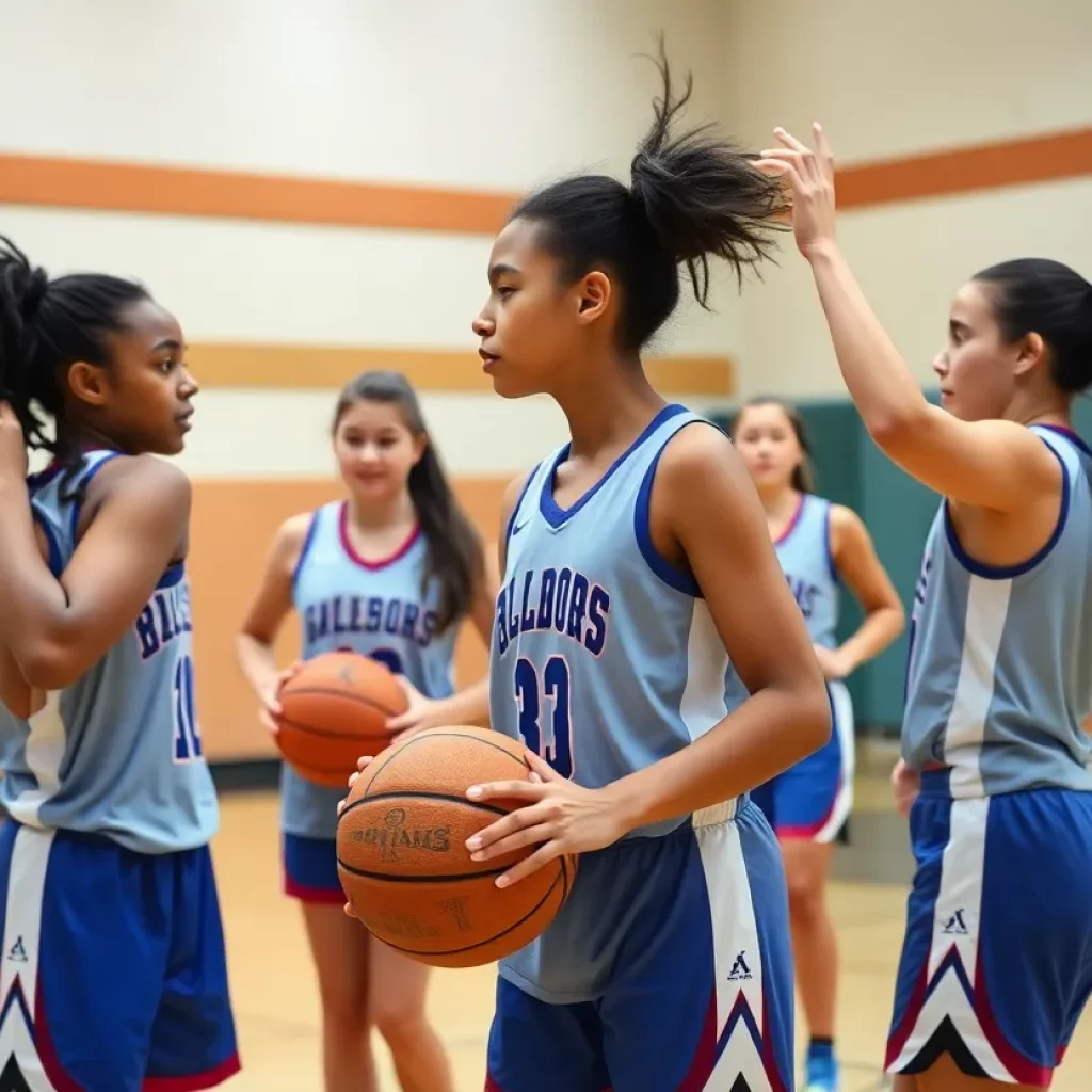 Putnam City West girls basketball team practicing on the court