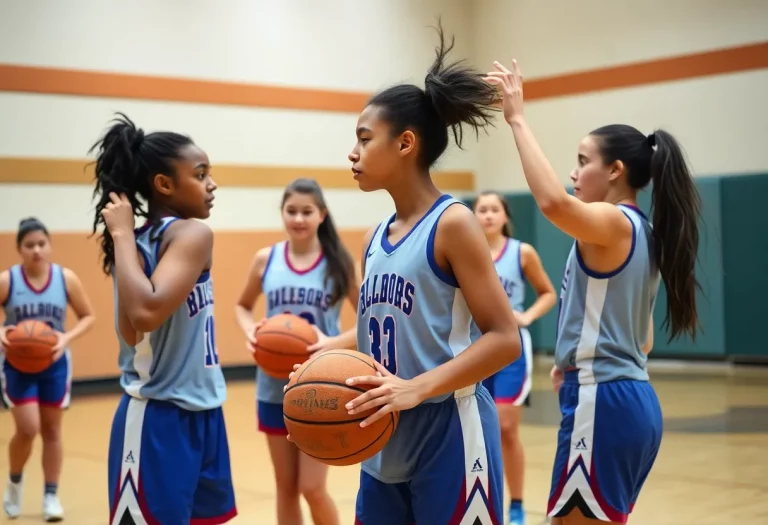 Putnam City West girls basketball team practicing on the court