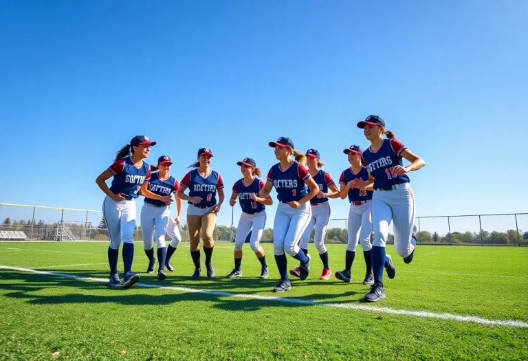 High school softball players competing on a field in Rhode Island