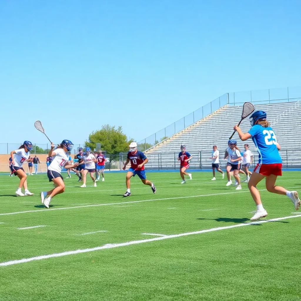 Lacrosse players in action on a sunny field in Rockford