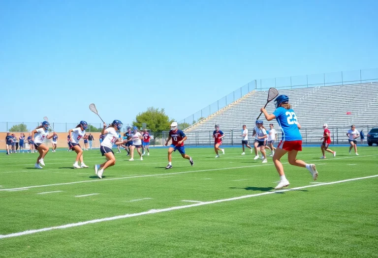 Lacrosse players in action on a sunny field in Rockford