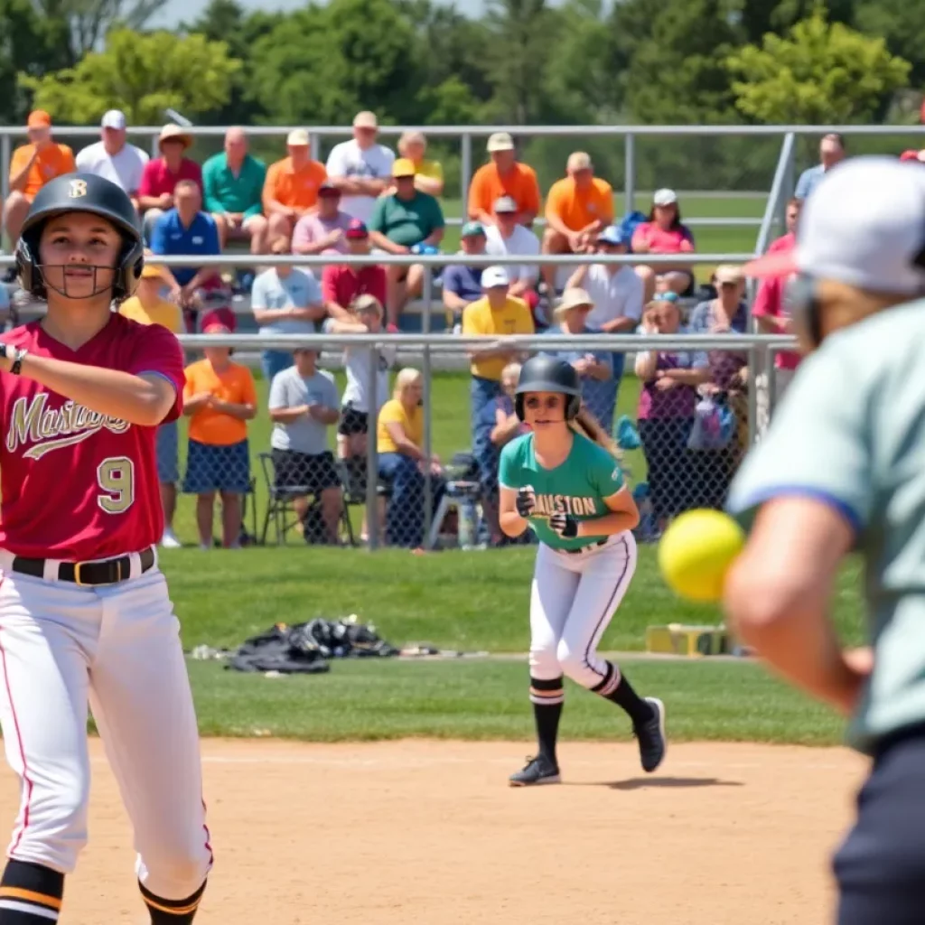 High school softball players competing on the field