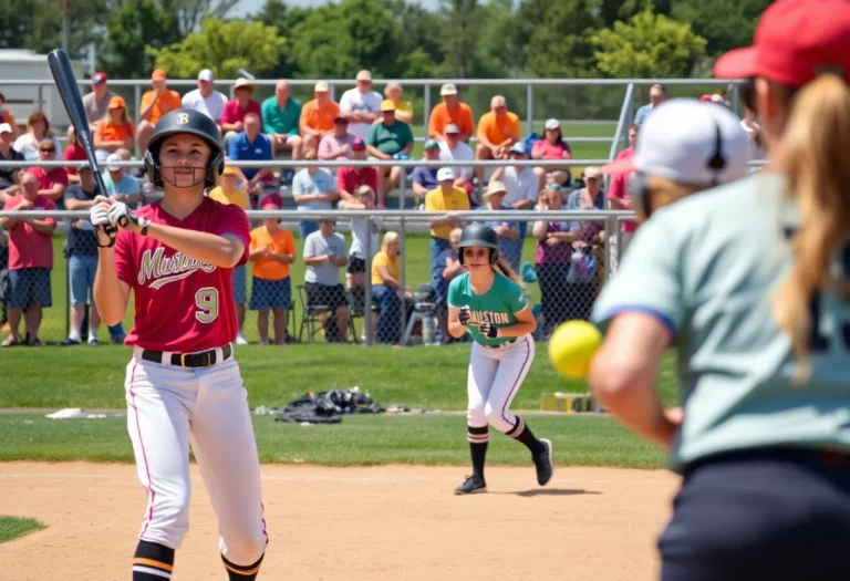 High school softball players competing on the field