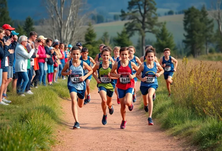 Cross country athletes running on a picturesque trail in South Carolina.