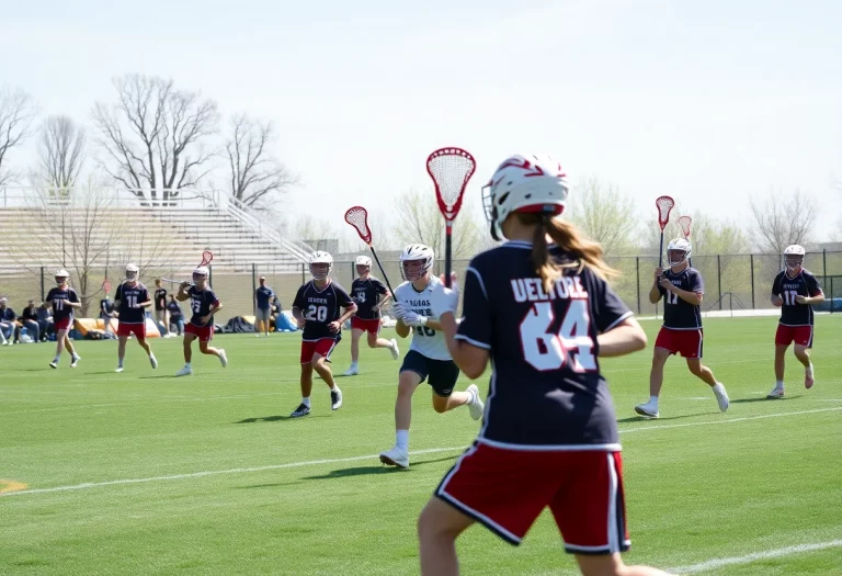 Players from State College lacrosse team playing on the field