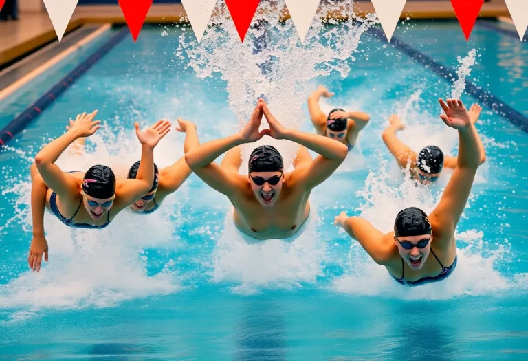 High school swimmers racing in a pool at a sectional meet