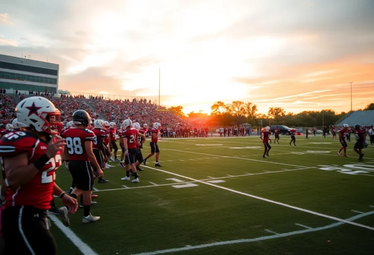 Texas high school football players on a field during a game