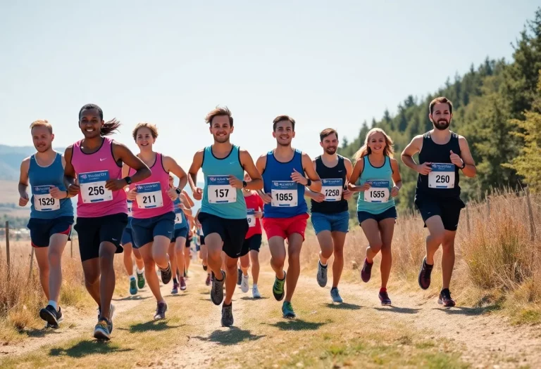 Trinity High School cross country team running on a trail