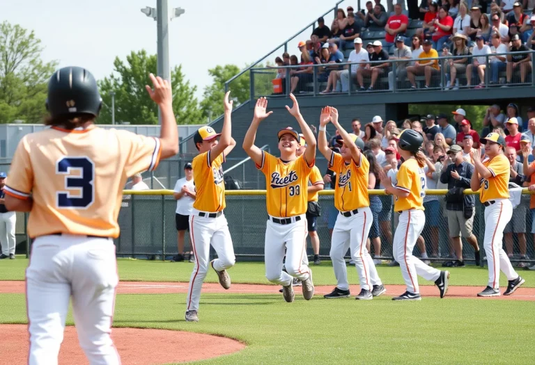 University School baseball team celebrating their win on the field