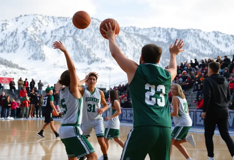 High school basketball players in action during a winter game in Vermont.