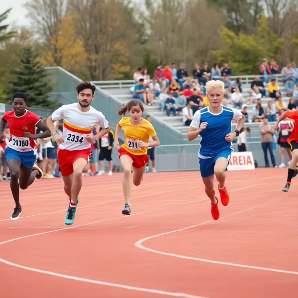 Athletes competing in a track and field event