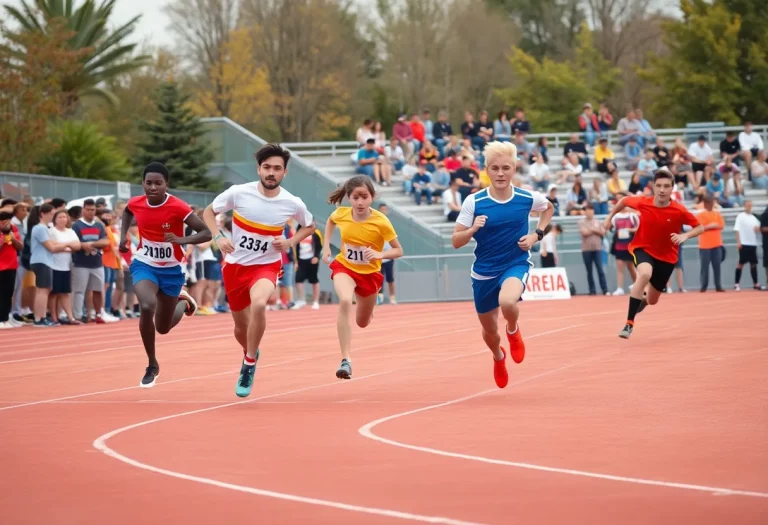 Athletes competing in a track and field event