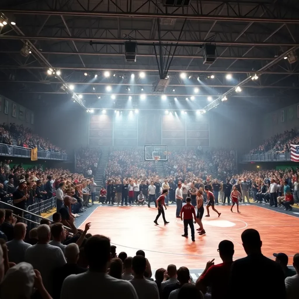 High school wrestling match at the 2025 Michigan Championships