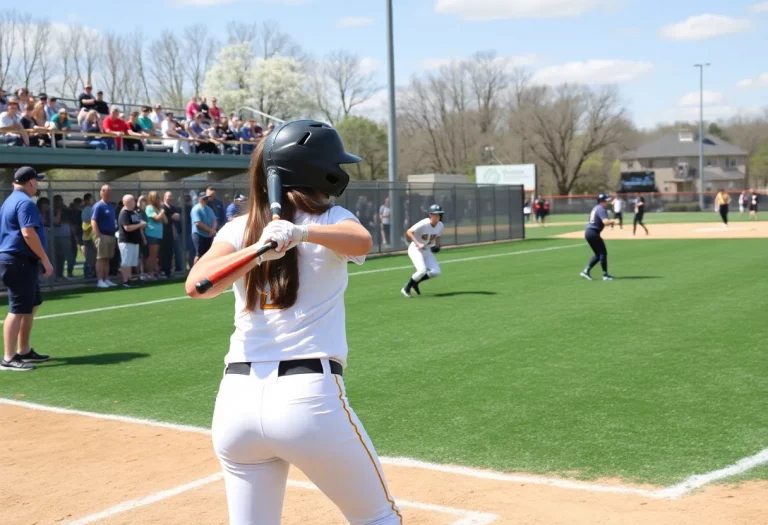 High school softball players in action during a game in Kentucky.