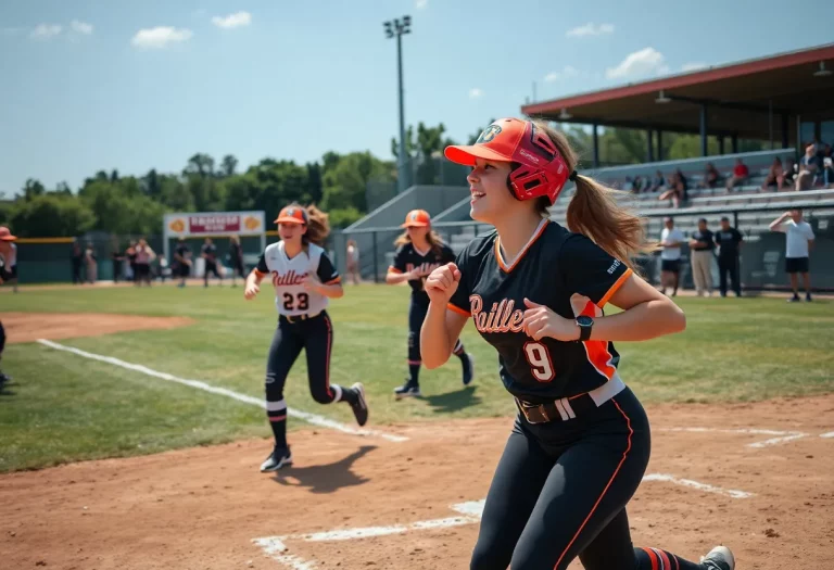 High school softball players in action during a game in Alabama.