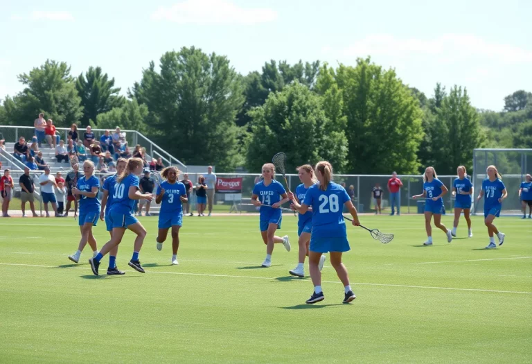 Lacrosse players from Aspen High School playing a game on the field