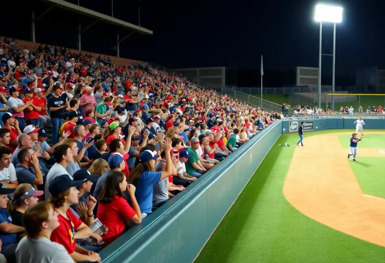 A crowd enjoying a high school baseball game at Whataburger Field