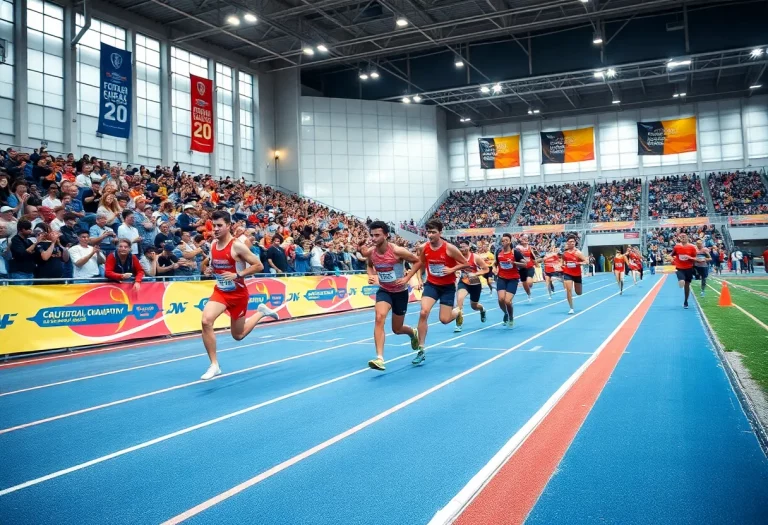 Athletes competing at the Batavia Bulldogs indoor track meet