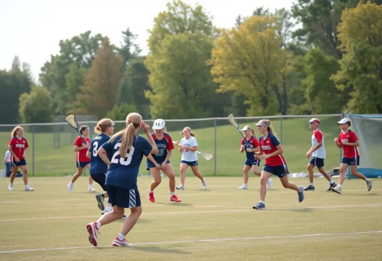 High school lacrosse team training on a field in Beaver Valley