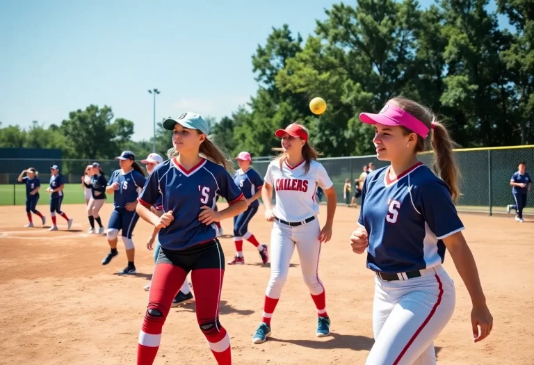 High school softball teams from Beaver Valley preparing for their season on a baseball field.