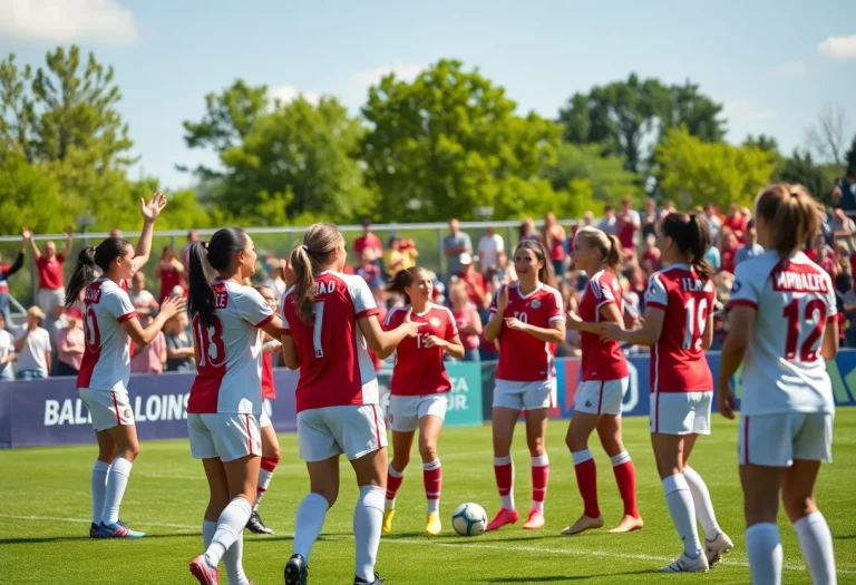 Female soccer players celebrating with joy after winning the championship.