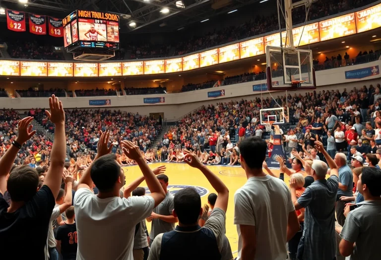 Binghamton High School basketball players celebrating after a victory