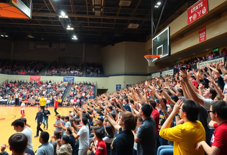 Fans celebrating during high school basketball championships in Boise