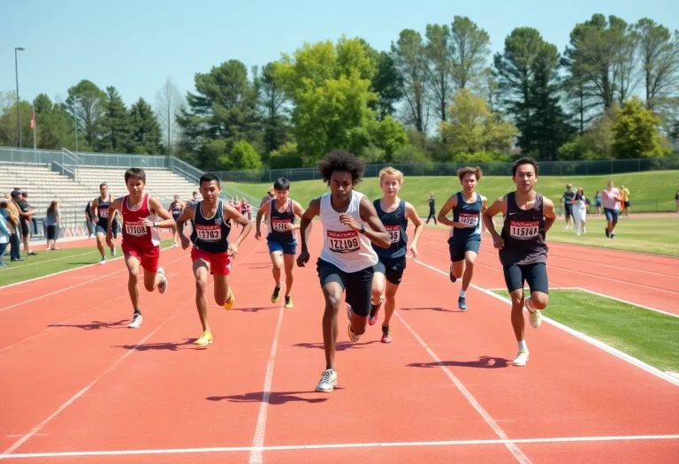 Athletes competing in a high school track and field meet