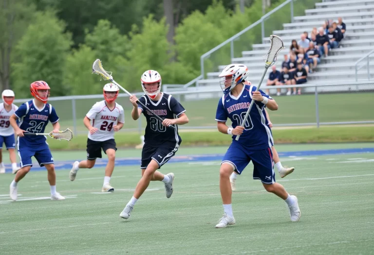 Boys lacrosse players competing during a match in Pennsylvania