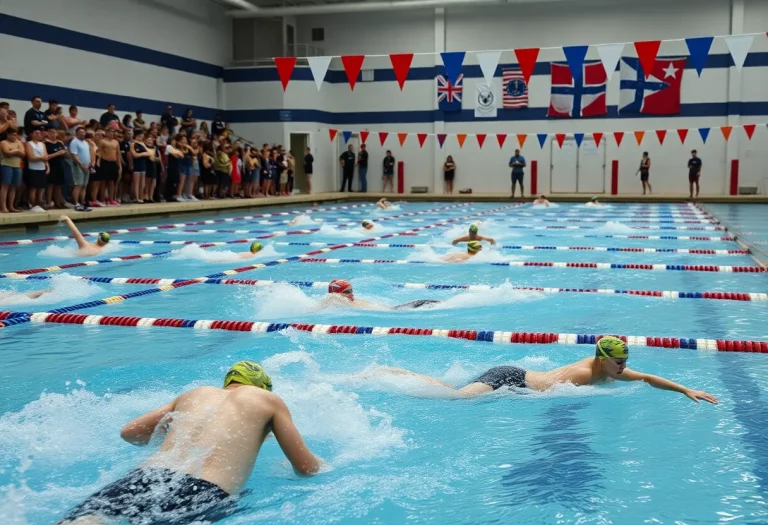 Carmel High School boys swimming team celebrating their victory at the state championship.