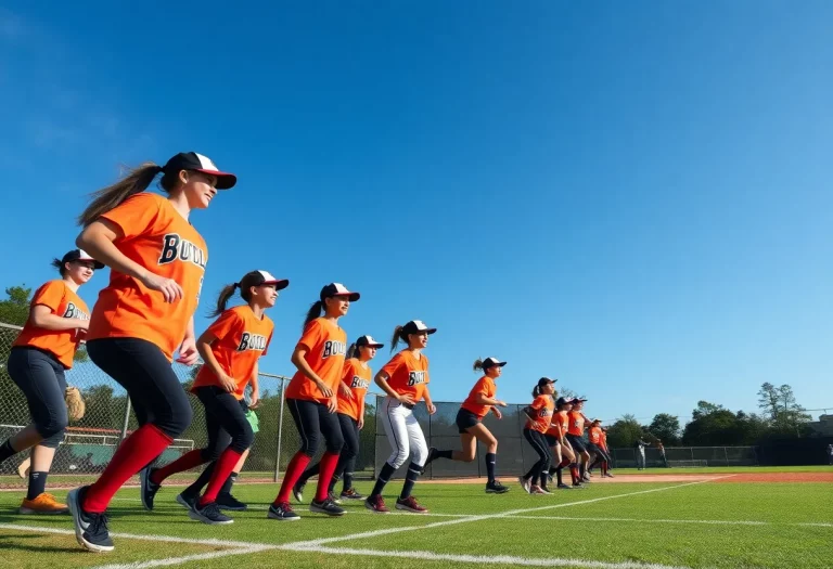 High school softball players in action during a game in Central Florida