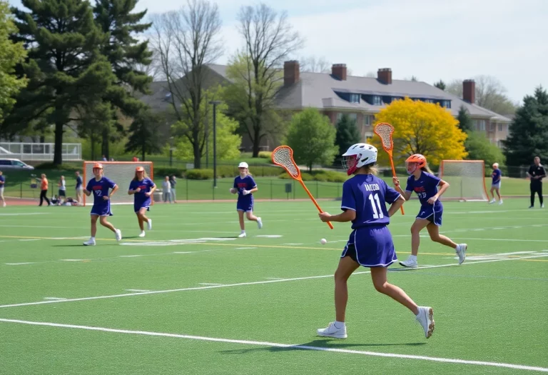 Clemson Women's Lacrosse players practicing on the field.