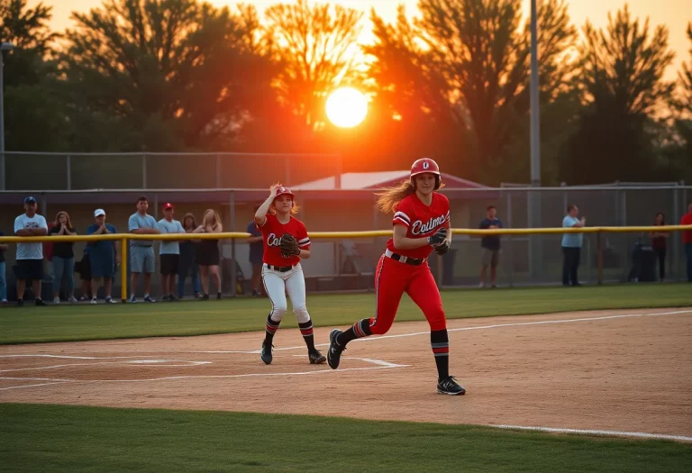 High school softball players in action during a game.