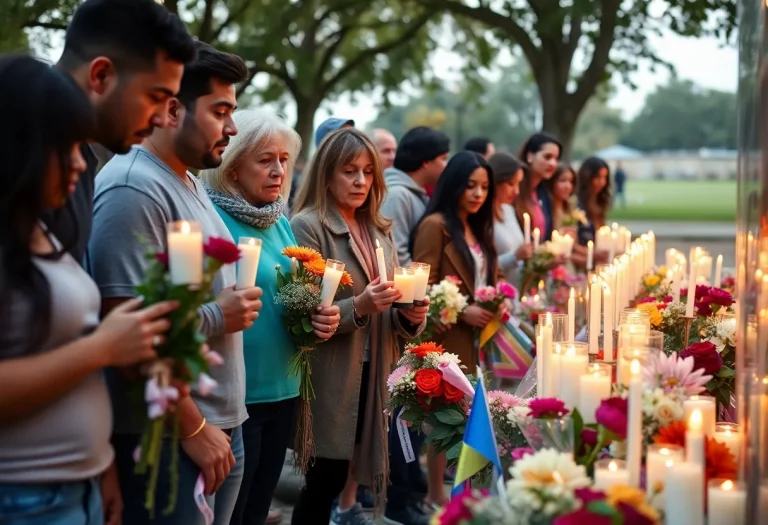 Community members gathered in memory of a young athlete with candles.