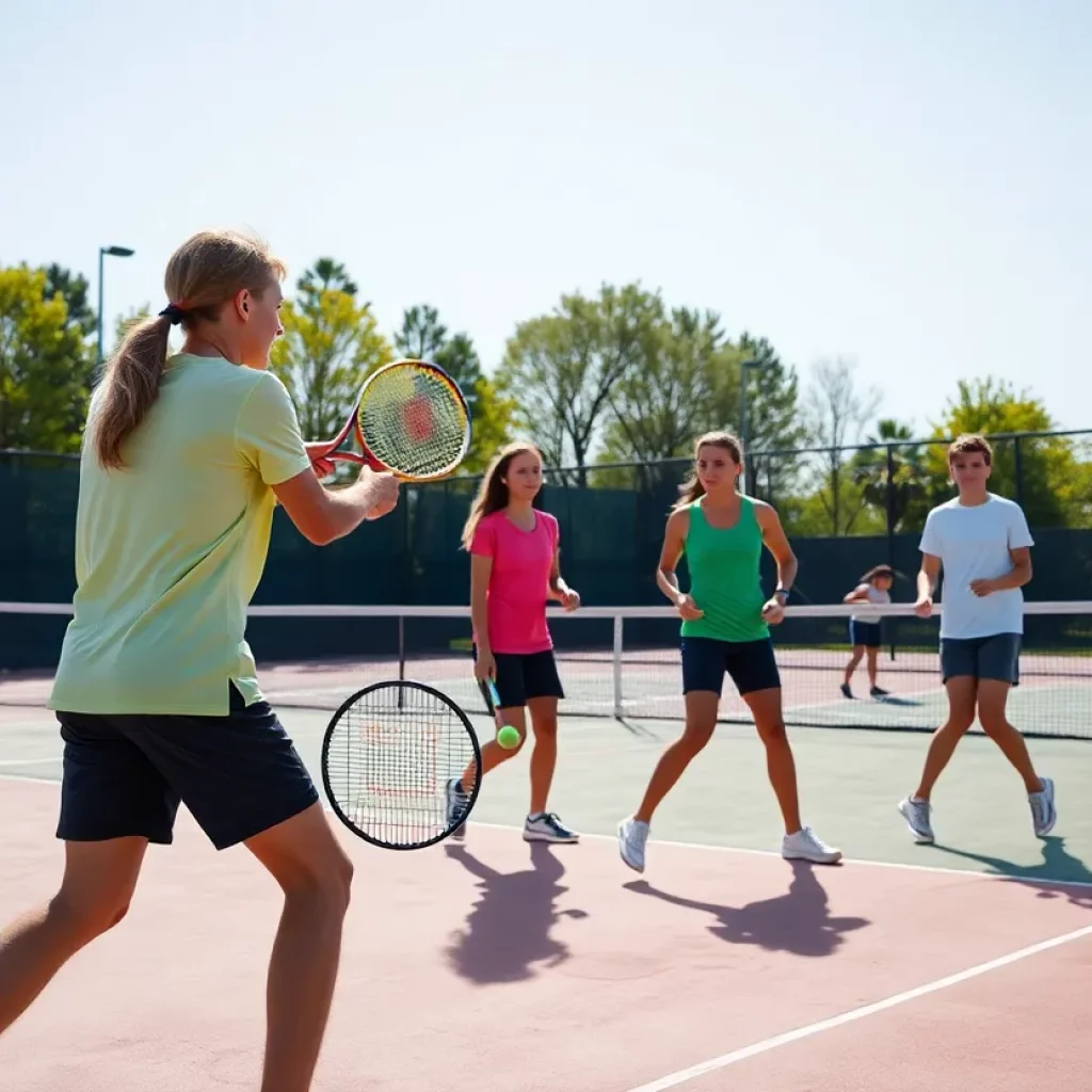 High school tennis players in action in Coral Springs