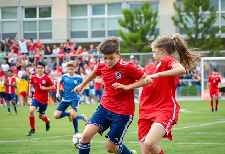 High school soccer teams competing on the field during the playoffs.