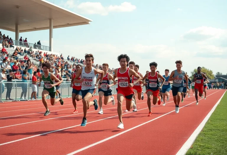 High school track and field athletes competing at a Dallas track meet