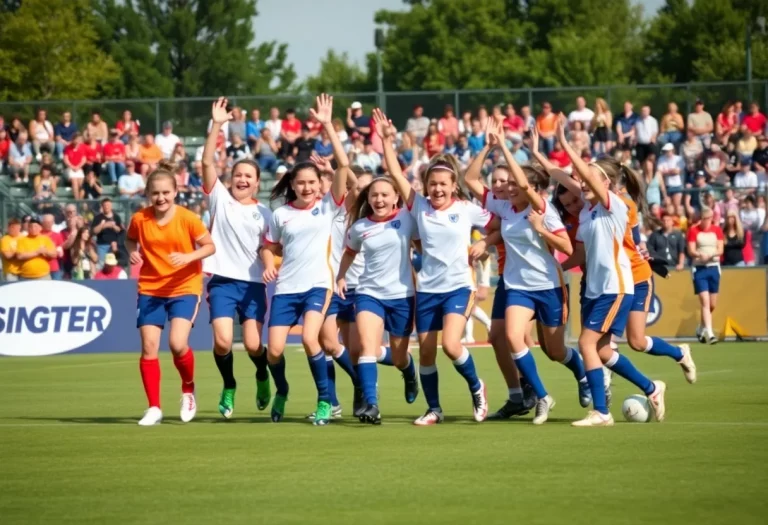 Decatur High School soccer team celebrating their victory on the field