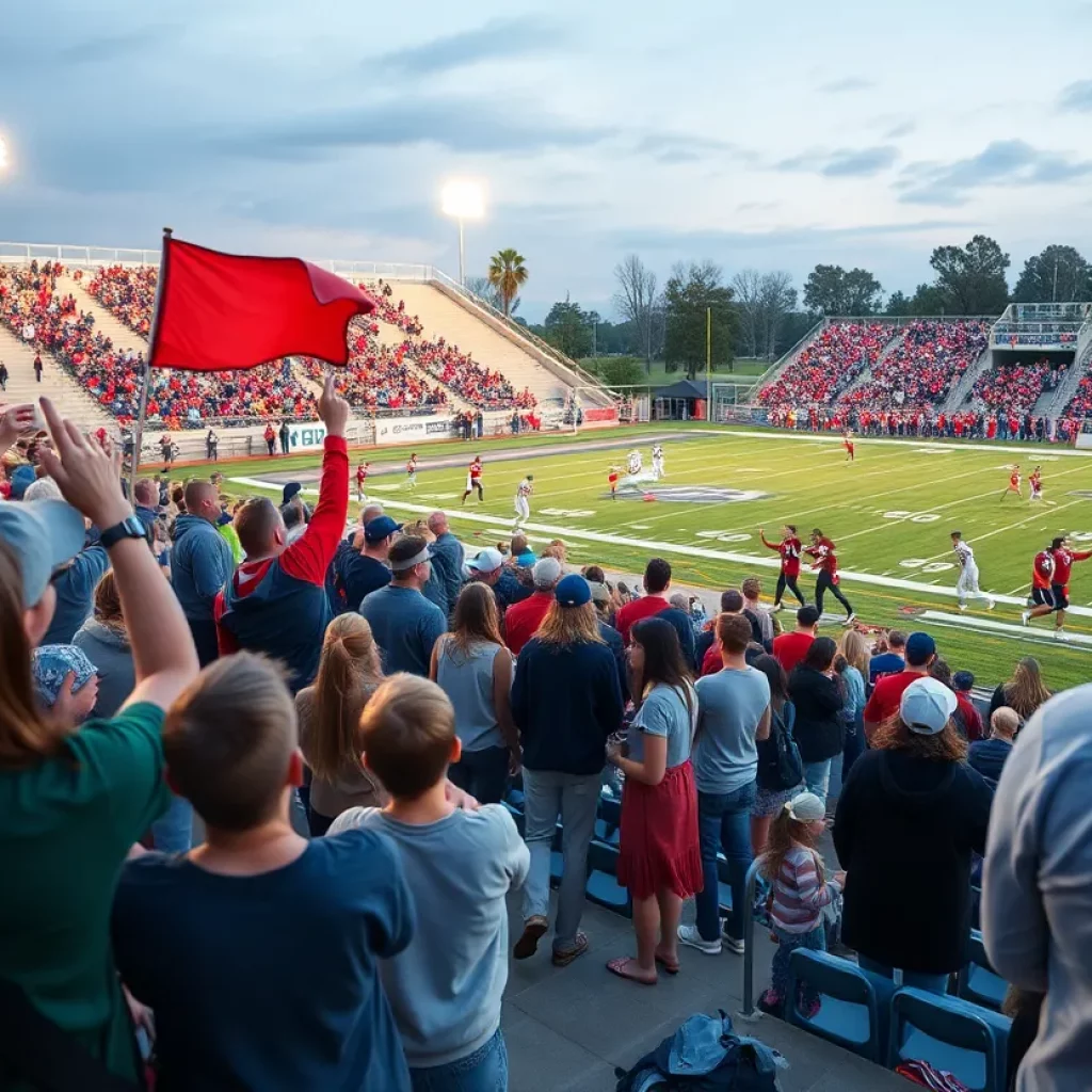 Fans cheering at an Elkhart Lions football game