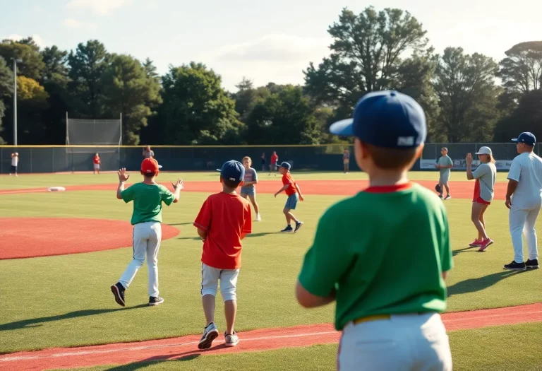 Young baseball players practicing on a field in Florida