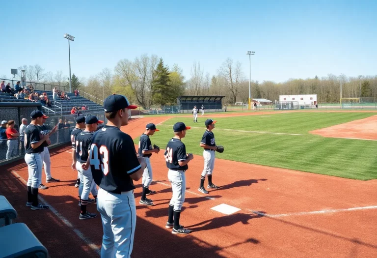 High school baseball players on the field during a game in Gainesville.