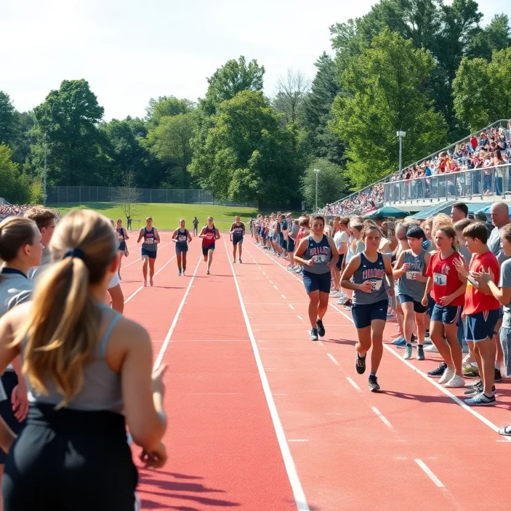 Athletes competing in a high school track meet at Hempfield High School