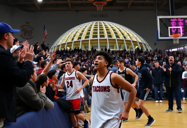 Players and fans during the high school basketball championship in Tacoma