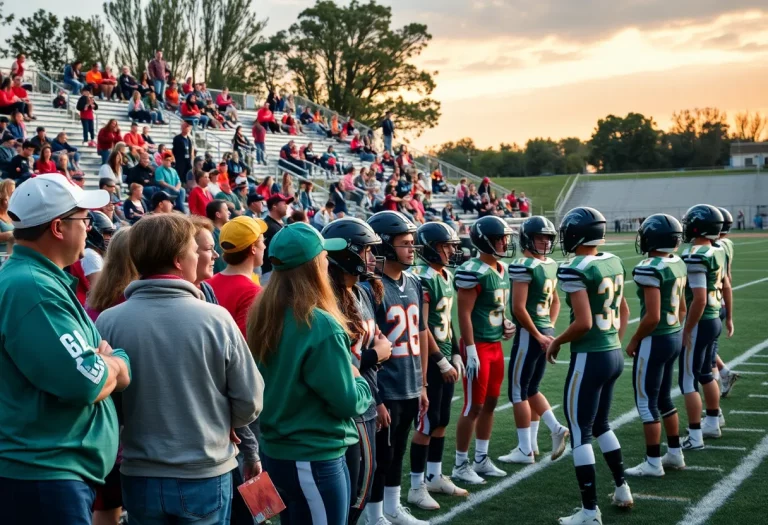 Parents cheering during high school football game.