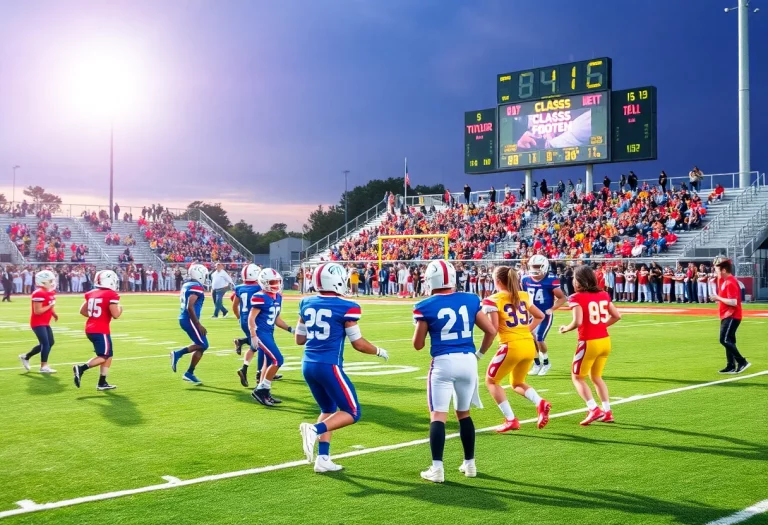 High school football players on the field during a game