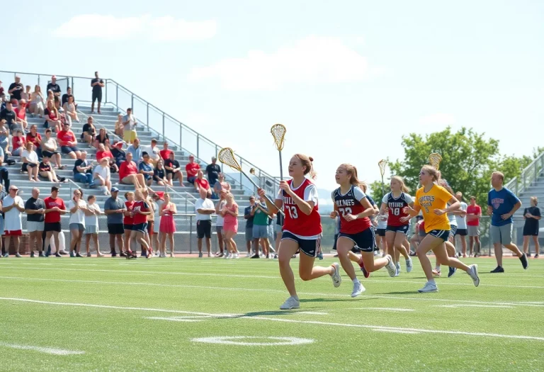 Young athletes competing in high school lacrosse game