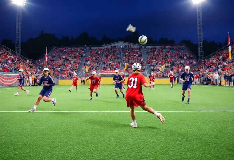 Players competing in a high school lacrosse game