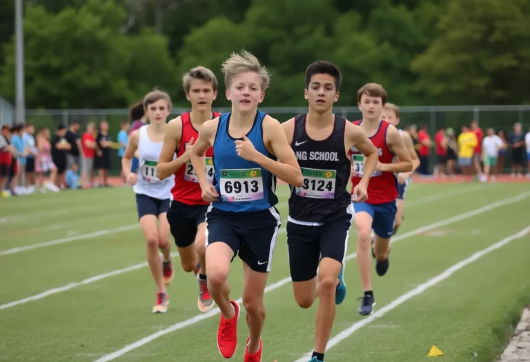 Relay race at high school track and field event