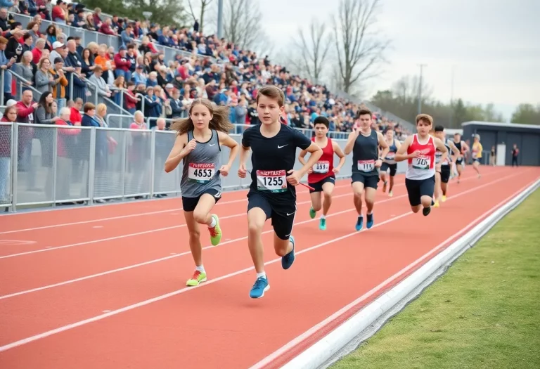 High school athletes competing in a relay race on a track